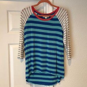 Striped three quarter sleeve top